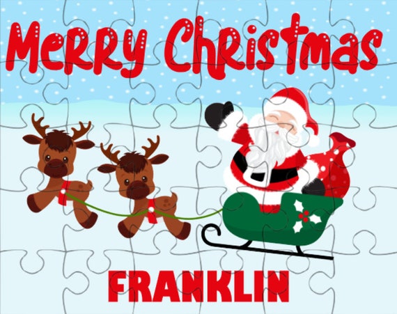 Christmas Puzzle Personalized, Personalized Christmas Gift for Kids, Holiday Gift for Kids, Santa Sleigh Puzzle, Stocking Stuffer Idea