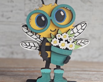 Bee Shelf Decor, Cute Summer Home Decor, Tiered Tray Bee, Wood Decoration for Home