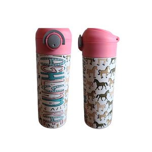 Horse Water Bottle, Horse Cup, Water Bottle for Kids, Flip Top Water Bottle with Straw, Water Bottle for School, Easter Gift for Kids