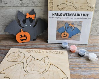 Spooky Bat and Pumpkin Halloween DIY Wood Paint Kit