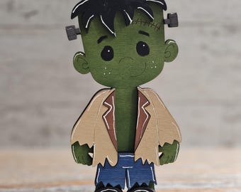 Frankenstein Wood Halloween Shelf Sitter, Frankenstein Desk Decoration