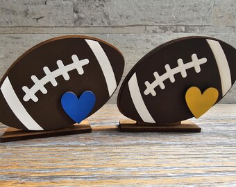 Football with Heart Wood Shelf Sitter, Custom Team Color Football Decor, Football Gift