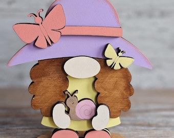 Spring Butterfly Girl Gnome Decoration, 5-6 Inch Wood Shelf Sitter, Spring Butterfly Tiered Tray Decor