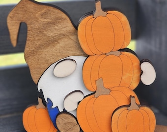 Fall Gnome, Pumpkin Gnome, Wood Shelf Sitter, Fall Shelf Decor