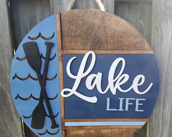 Lake Life Door Sign, Summer Door Sign, Wood Door Hanger, Front Door Decor, Curb Appeal Sign, Porch Decor, Lake House Sign