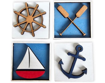 Lake Life Mini Tile Set, Interchangeable Holiday Decor, Wood Tile Decoration, Tiered Tray Sign