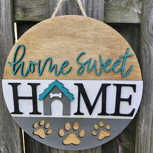 Home Sweet Home Dog Lover Door Sign, Dog Lover Door Hanger, Paw Prints Door Sign, Welcome Sign for Front Door, Pet Lover Door Sign