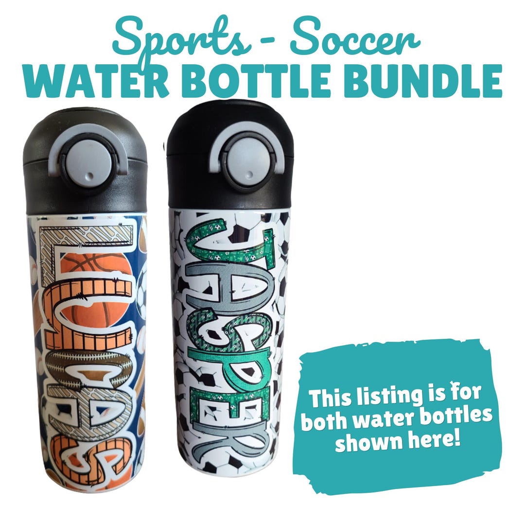 Sports Water Bottle Bundle, Soccer Tumbler for Kids, Personalized Water ...
