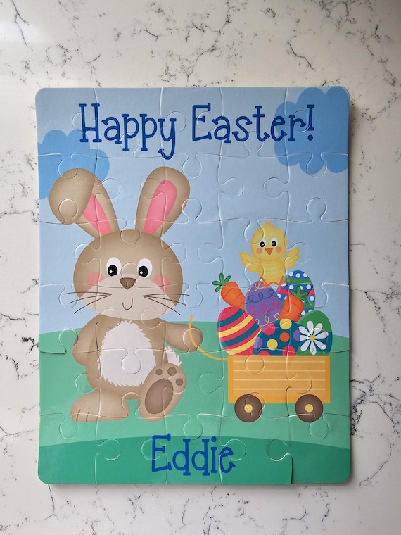 Easter Puzzle Personalized - Personalized Easter Gift - Easter Kids Gift - Name Puzzle - Easter Bunny - Wagon - Chicks - Easter Eggs