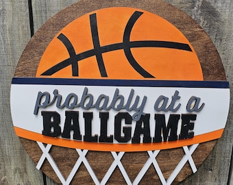 Basketball Themed Door Sign, Round Wood Door Hanger, Probably at a Ball Game, Basketball Gift