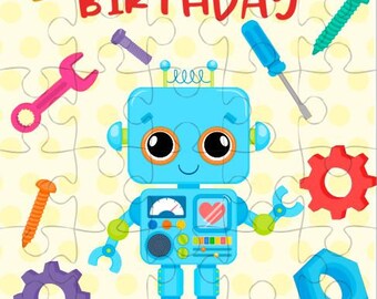 Personalized Puzzle for Kids - Robot Puzzle - Robot Birthday Theme - Personalized Birthday Gift for Toddlers - Name Puzzle - Birthday Puzzle