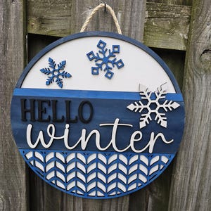 Hello Winter Door Hanger, Snowflakes Door Sign, Sign for Front Door, Winter Decor Sign, Winter Porch Sign, Winter Door Sign