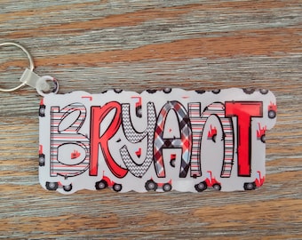 Red Tractors Bag Tag, Personalized Keychain, Personalized Bag Tag, Backpack Name Tag, Back to School, Tractor Keychain, Keychain for Kids