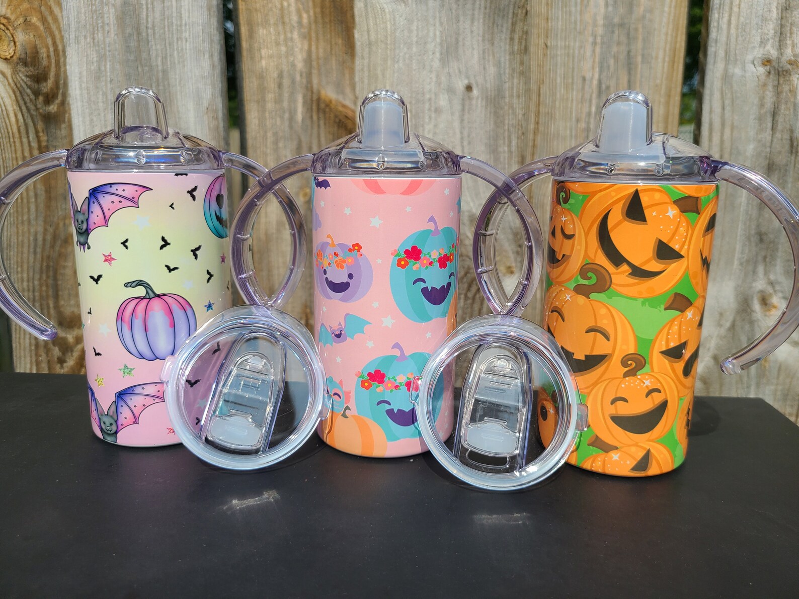 Halloween Sippy Cup With Bonus Lid Pastel Pumpkins and Bats Etsy
