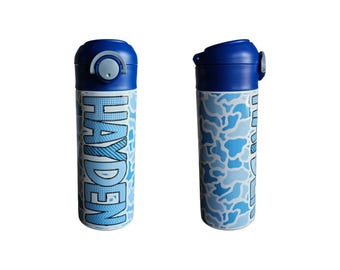Blue Duck Camo Water Bottle, Water Bottle for Kids, Water Bottle with Straw, Water Bottle for School, Back to School Water Bottle