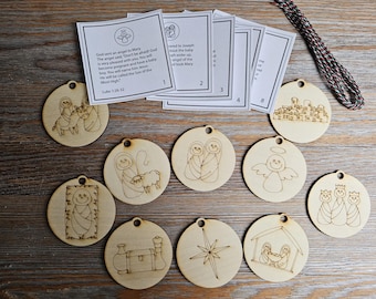 Nativity Story Ornament Set - Paintable Christmas Activity for Kids - DIY Nativity Ornaments with Story Cards - Christian Christmas Craft