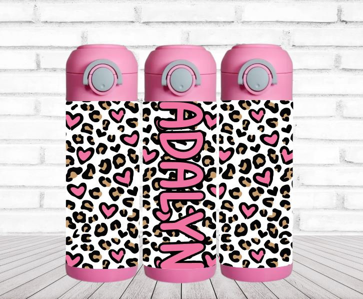 Heart Leopard Print 32 oz Water Bottle – LB Personalized Design