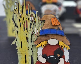 Scarecrow Gnome, Fall Gnome, Wood Shelf Sitter, Fall Shelf Decor