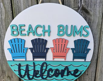 Beach Bums Welcome Door Sign, Summer Door Sign, Wood Door Hanger, Front Door Decor, Curb Appeal Sign, Porch Decor, Beach House Sign