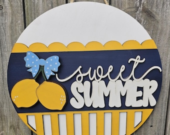 Sweet Summer Door Sign, Wood Welcome Sign for Home, Lemon Summer Decor, Round Door Hanger, Lemonade Decor