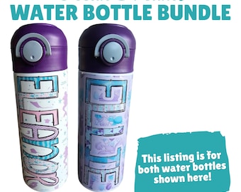 Ocean and Mermaid Water Bottle Bundle, Mermaid Tumbler, Personalized Water Bottle, Narwahl Cup for Kids, Back to School Water Bottle