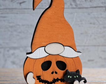 Pumpkin  Gnome, Halloween Tiered Tray, Wood Shelf Sitter, Cute Halloween Treat