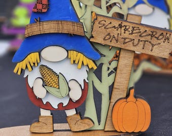 Scarecrow Gnome, Fall Gnome, Wood Shelf Sitter, Fall Shelf Decor