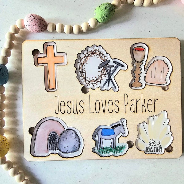 Easter Puzzle for Kids, Personalized Wooden Puzzle for Kids, Religious Puzzle, Gift for Easter Basket, Jesus Loves Me Puzzle, Name Puzzle