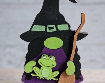 Witch Gnome, Halloween Tiered Tray, Wood Shelf Sitter, Cute Halloween Treat