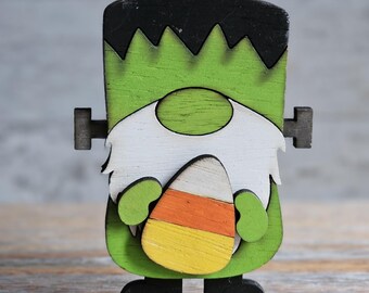 Frankenstein Gnome, Halloween Tiered Tray, Wood Shelf Sitter, Cute Halloween Treat, Gnome Monster