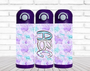 Purple Narwhals Water Bottle, Water Bottle for Kids, Water Bottle with Straw, Water Bottle for School, Easter Gift for Kids