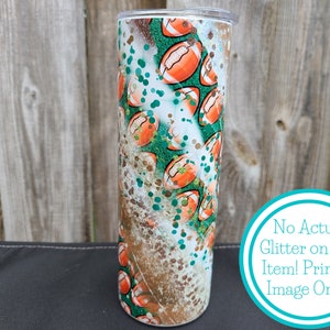 Football Tumbler, Faux Glitter Tumbler, Football Mom Cup, 20 oz Skinny Tumbler, Christmas Gift for Mom, Christmas Gift for Sports Mom