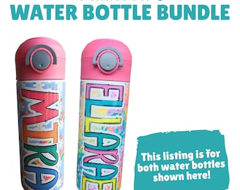 Rainbow Water Bottle Bundle, Rainbows Tumbler for Girls, Personalized Water Bottle, Colorful Cup for Kids, Back to School Water Bottle