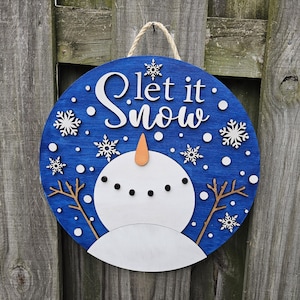 Let It Snow Door Hanger, Snowman Door Sign, Sign for Front Door, Winter Decor Sign, Winter Porch Sign, Winter Door Sign, Snowman Home Decor