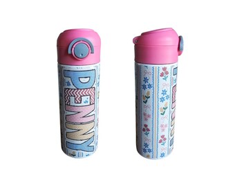 Flower Rows Water Bottle, Water Bottle for Kids, Water Bottle with Straw, Water Bottle for School, Back to School Water Bottle