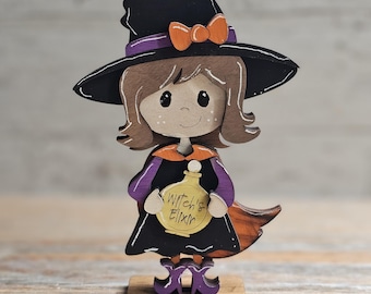 Halloween Witch with Elixir Wood Shelf Sitter, Witch Decoration for Desk