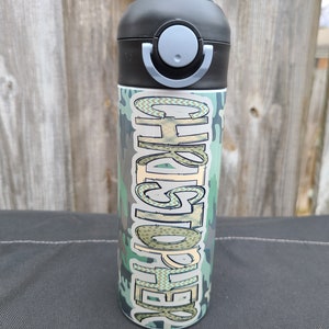 Camouflage Water Bottle, Kids Name Cup, Water Bottle for Kids, Water Bottle with Straw, Water Bottle for School, Christmas Gift for Kids