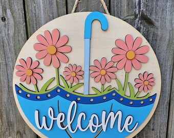 Welcome Door Sign, Summer Door Sign, Wood Door Hanger, Front Door Decor, Curb Appeal Sign, Spring Outdoor Decor
