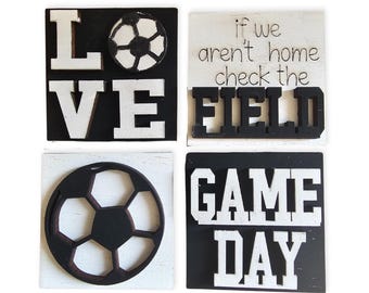 Soccer Mini Tile Set, Interchangeable Holiday Decor, Wood Tile Decoration, Tiered Tray Sign