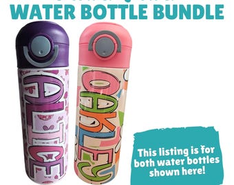Flower Power Water Bottle Bundle, Floral Tumbler, Personalized Water Bottle, Flowers Cup for Kids, Back to School Water Bottle