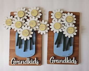Personalized Grandma Sign, Daisy Name Sign, Grandkids Flower Sign, Custom Kids Name Gift, Mother’s Day Gift, Mason Jar Flower Sign