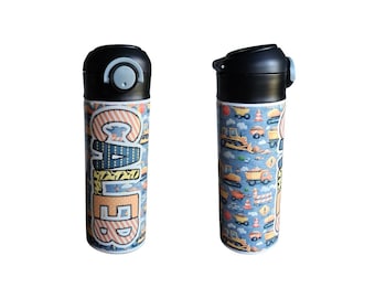 Construction Trucks Water Bottle, Water Bottle for Kids, Water Bottle with Straw, Water Bottle for School, Back to School Water Bottle