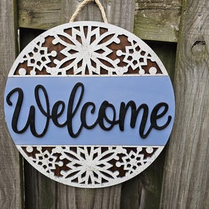 Welcome Winter Door Hanger, Snowflakes Door Sign, Sign for Front Door, Winter Decor Sign, Winter Porch Sign, Winter Door Sign