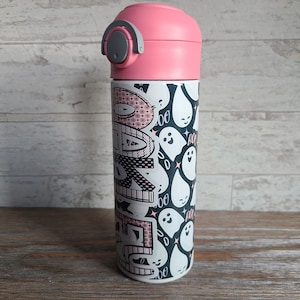 Friendly Ghosts Water Bottle, Halloween Cup, Water Bottle for Kids, Water Bottle with Straw, Water Bottle for School, Halloween Water Bottle