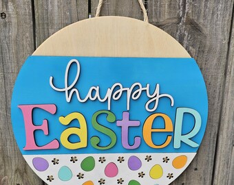 Easter Wooden Door Hanging Sign, Spring Decor, Porch Sign, Round Outdoor Welcome, Happy Easter Spring Decoration