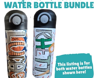 Sports Water Bottle Bundle, Baseball Tumbler for Kids, Personalized Water Bottle, Sports Cup for Kids, Back to School Water Bottle