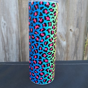 Rainbow Leopard Skinny Tumbler - 20 oz Skinny Tumbler - Sublimation Tumbler - Custom Water Cup - Leopard Print - Rainbow Colors - Gift Idea