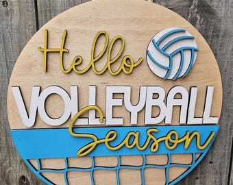 Hello Volleyball Season Wood Door Hanger, Door Sign for Volleyball Mom, Gift for Volleyball Coach