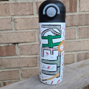 Baseball Water Bottle, Water Bottle for Kids, Water Bottle with Straw, Water Bottle for School, Christmas Gift for Kids, Kids Tumbler