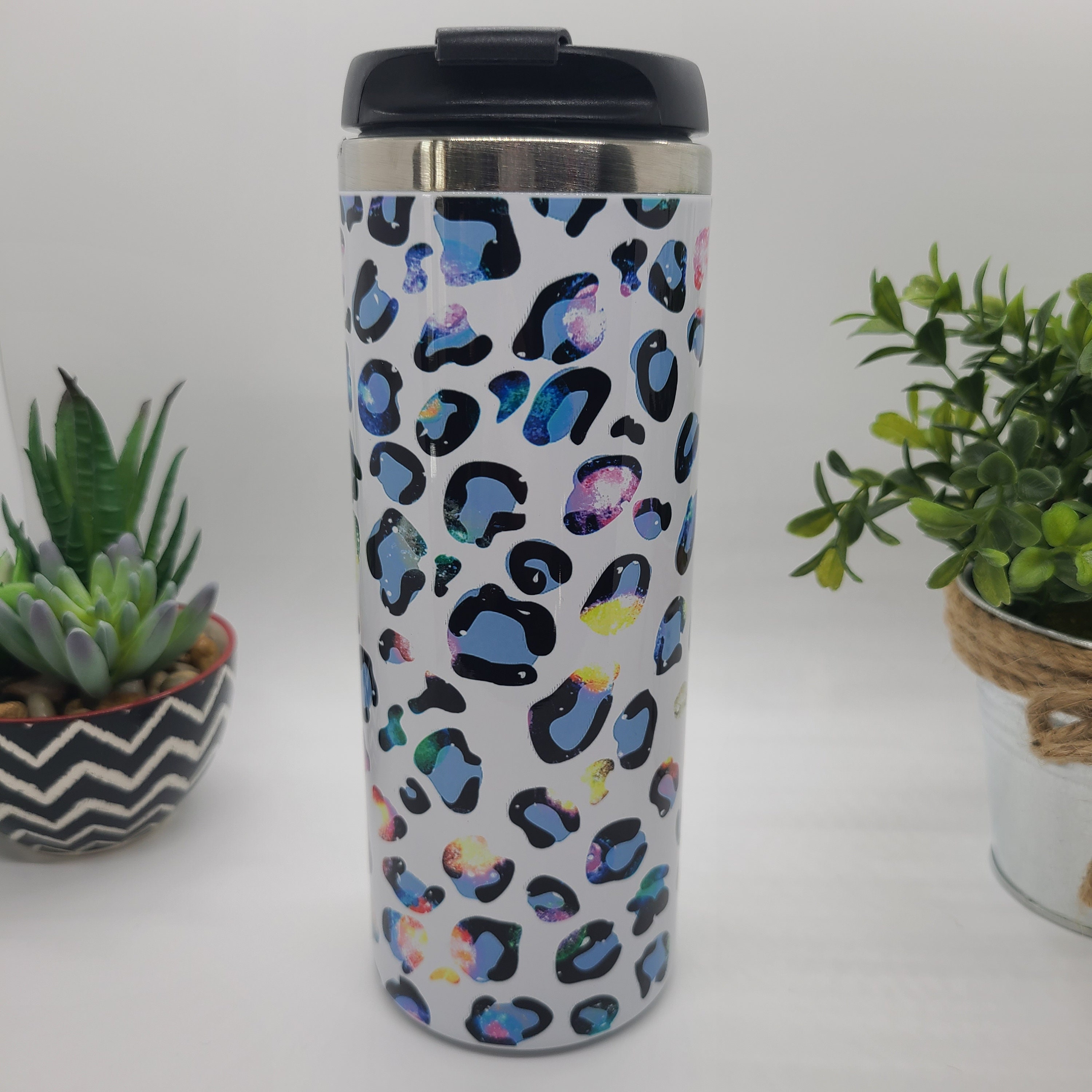 Colorful Leopard Print Skinny Travel Mug Insulated Coffee Etsy